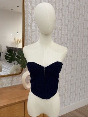 Urban Outfitters Navy Strapless Corset Crop Top with Subtle Texture